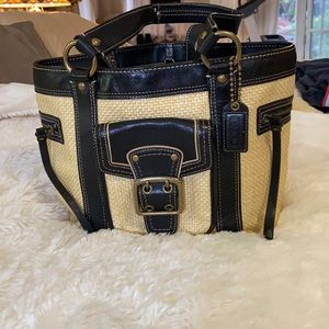 Vintage Coach Rafia and Leather Large Tote